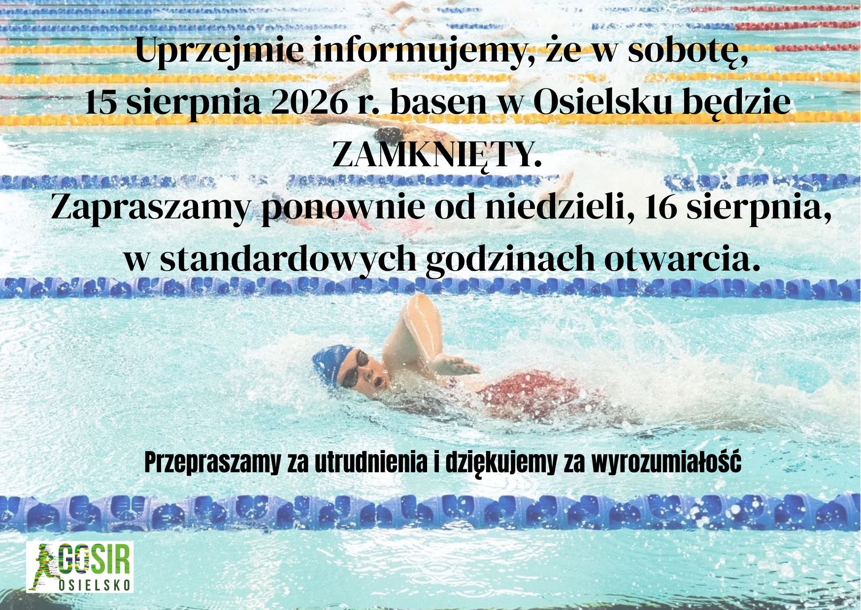 Informacja o pracy basenu w dniu 15.08